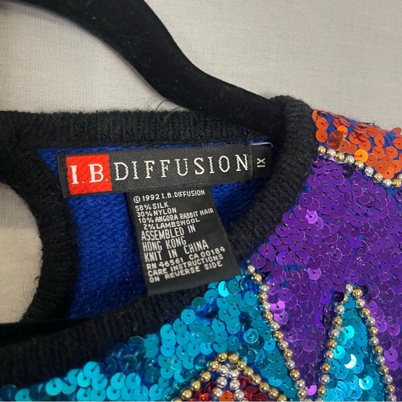 Vintage IB Diffusion Plus Size 1X  Sequin Beaded Silk Wool Sweater Tacky 1992 - Picture 5 of 6